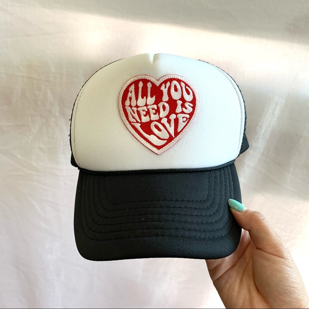 black and white heart trucker hat